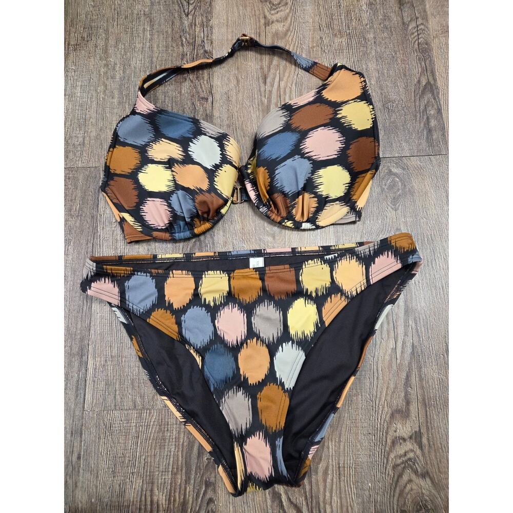 Victoria’s Secret Swimwear Bikini Set Bathing Suit Large Dots Multicolor Black
